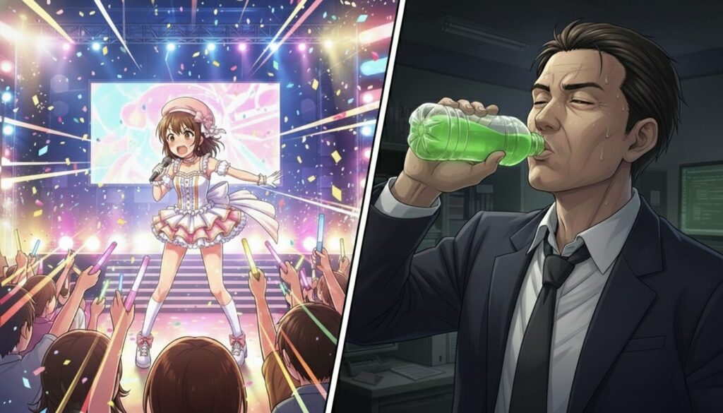 ライブと特製リフレッシュウォーターという2段階侵略の図