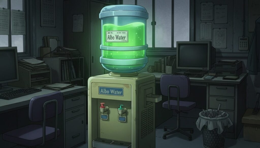 アルボ・ウォーターのサーバーの中に特製リフレッシュウォーターが入っている図