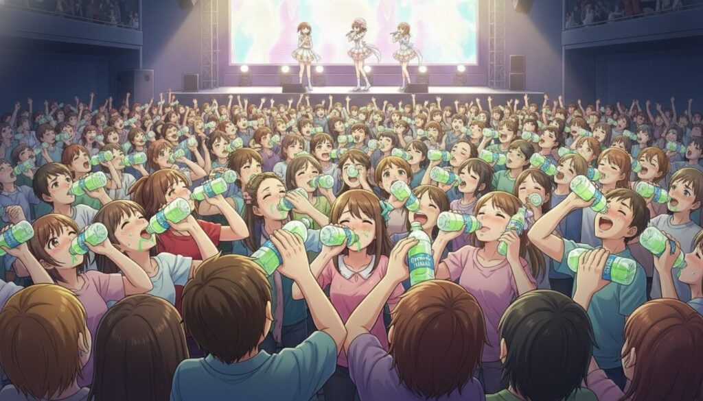 カナッペのライブ中に特製リフレッシュウォーターを飲みまくる観客の様子