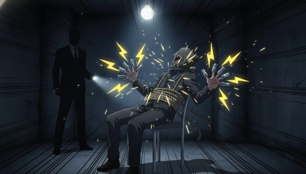 「アイアン・フィンガー・クラッシャー」で処刑される罪人の様子