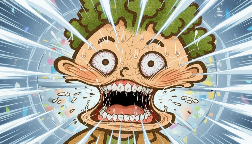 凄まじいG(重力)で、パセリ端之助の顔がとんでもない形に歪んでいる様子