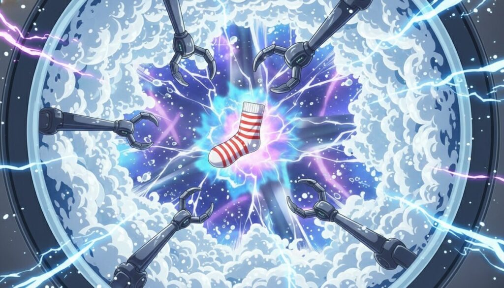 洗濯機の中の靴下が納税されそうになっている様子