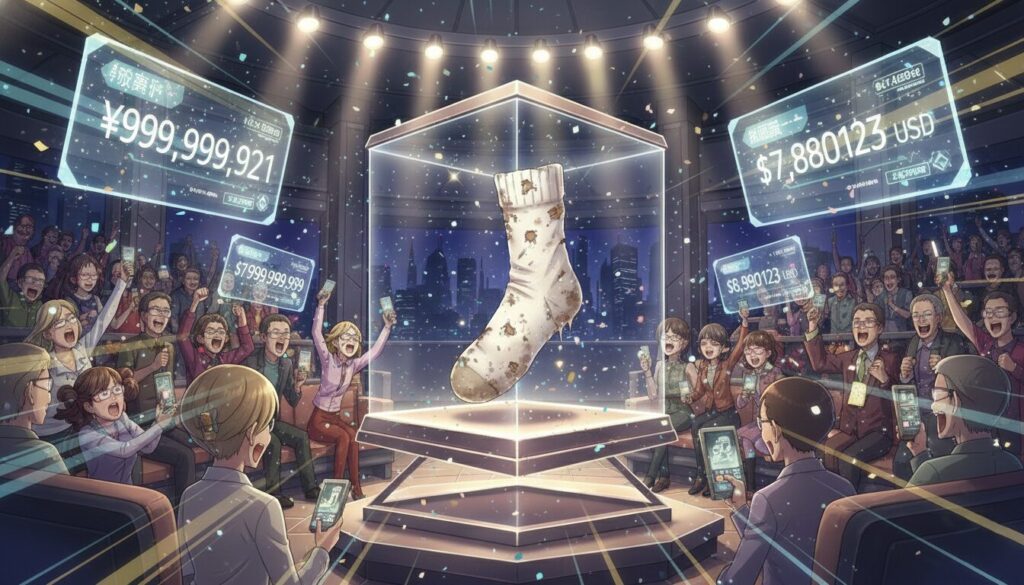 靴下が未来でオークションにかけられている様子