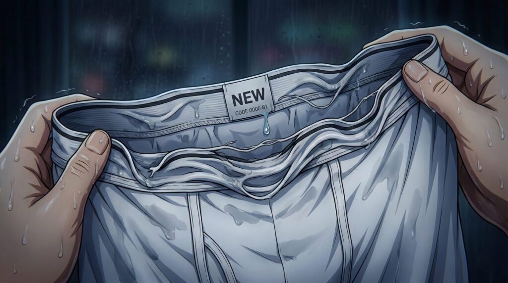 新品のパンツのゴムが消える瞬間