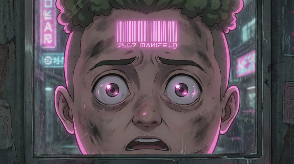 ピンクのバーコードが額に浮かび驚愕するパセリ端之介