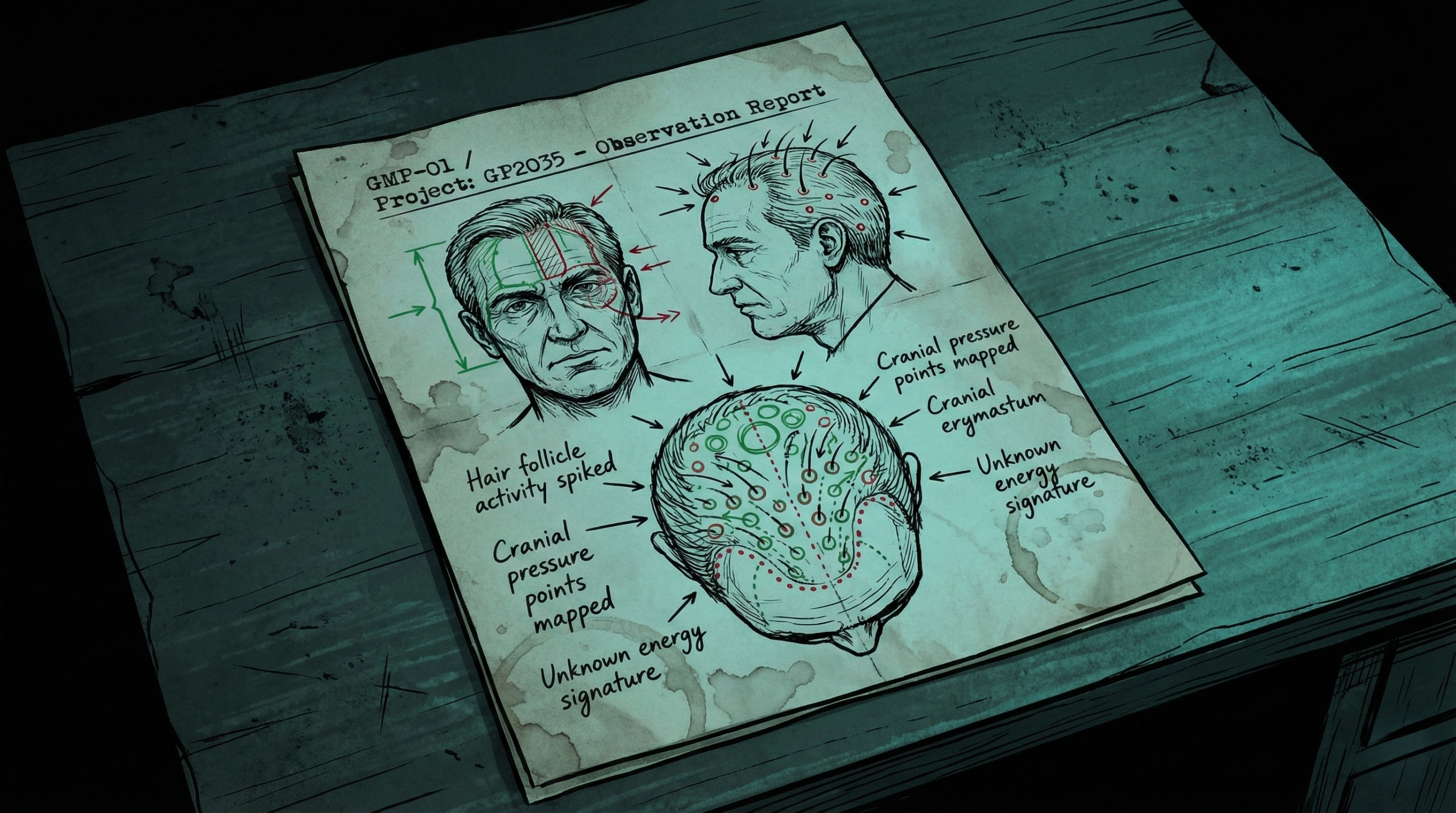 所長の頭部をあらゆる角度から撮影・観察した図