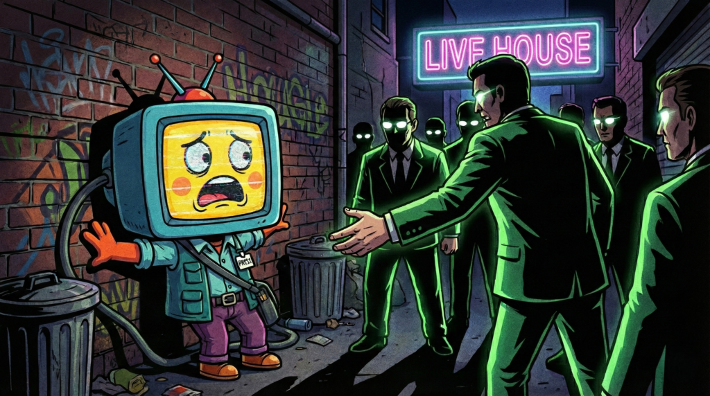 電源コンセントを抜かれそうになる粗大野テレビの様子