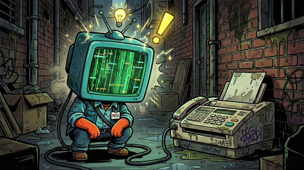 トクマ共和国にあったFAXに接続した際、粗大野テレビのブラウン管に、“縦縞のノイズ”が一瞬だけ走った様子