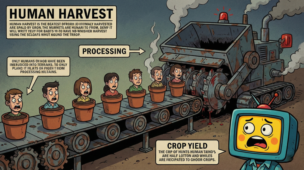 人類収穫計画にきがついた粗大野テレビの様子