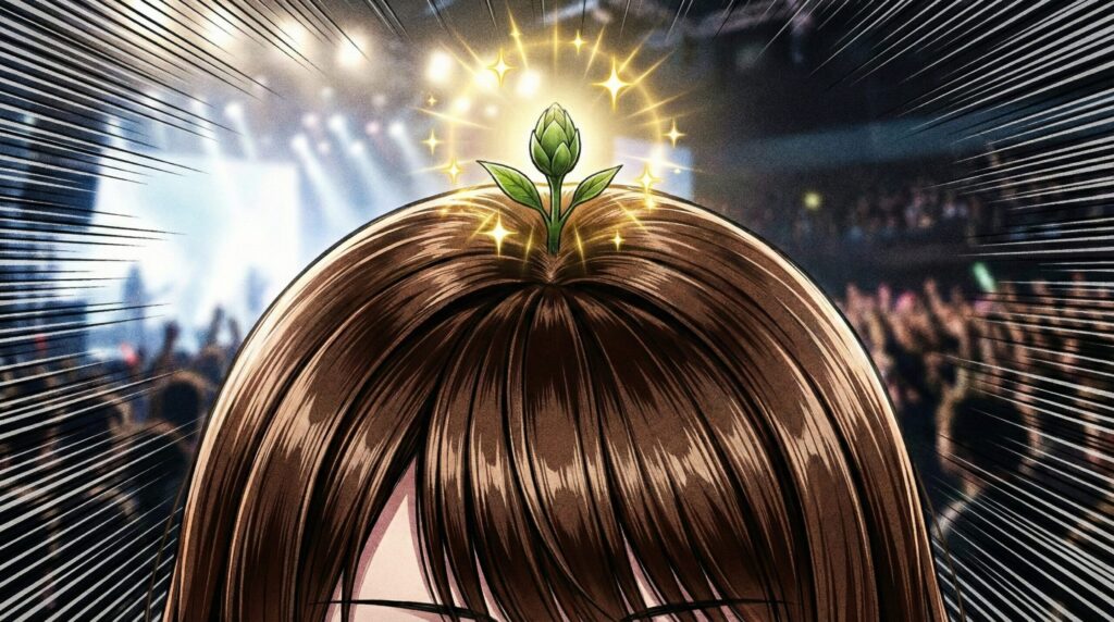 カナッペの頭に見える緑のつぼみ