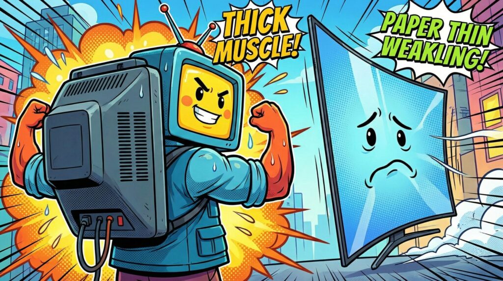 【悲報】最近のテレビが薄すぎて、日本の猫たちが「くつろぎの場所」を失っている件