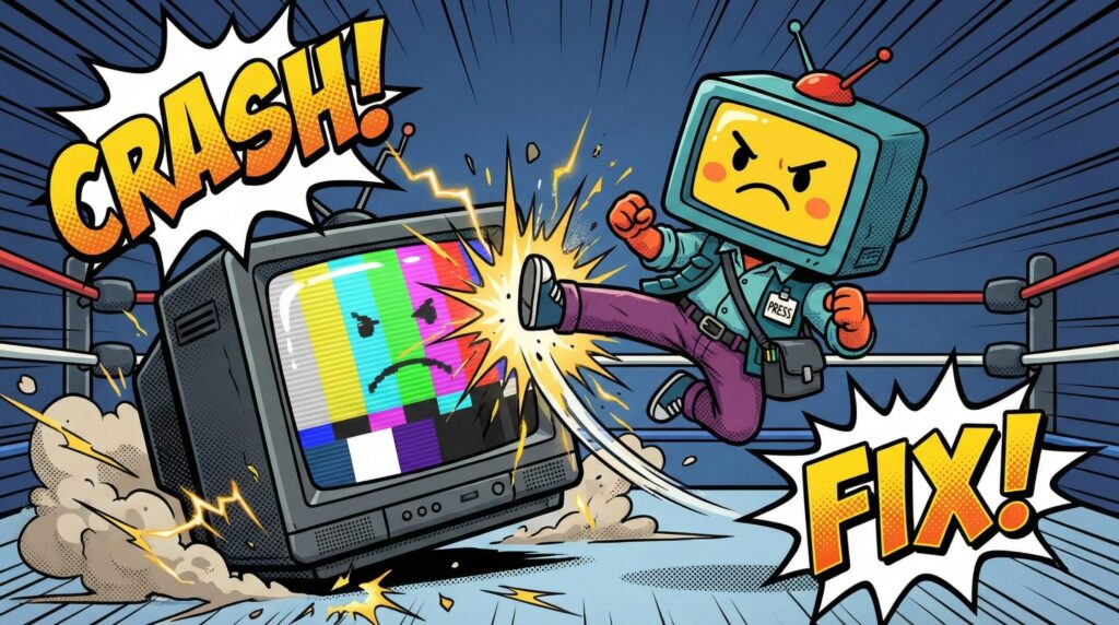 旧型テレビを蹴る粗大野テレビ