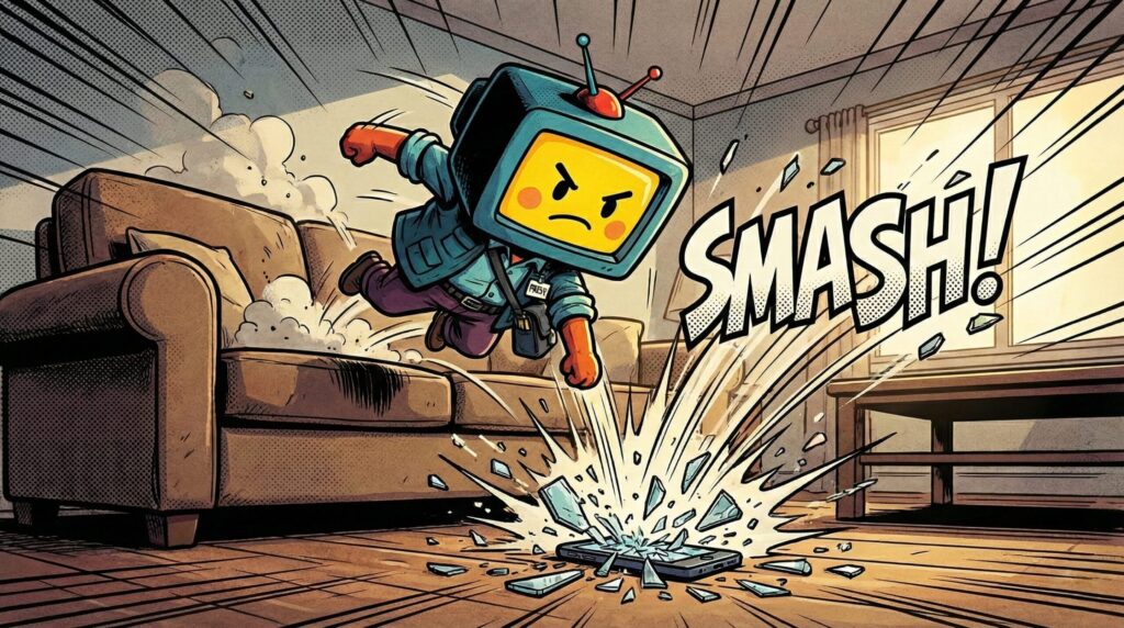 スマホを殴る粗大野テレビ