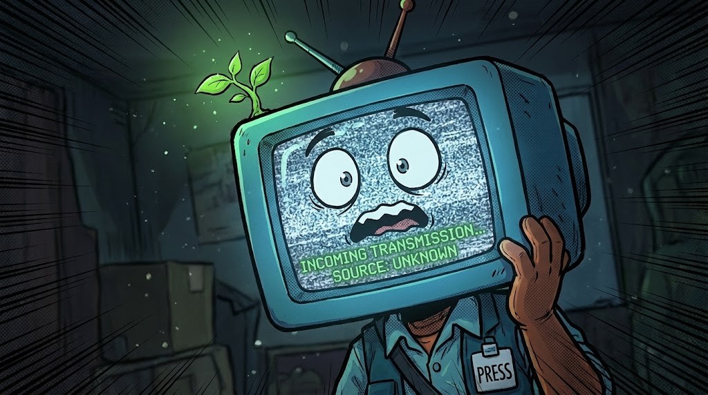 急に音声データを受信し驚く粗大野テレビの様子